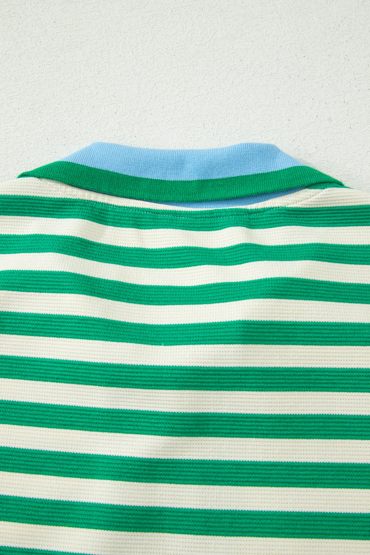 Bright Green Textured Stripe Print Zip Collar Sleeveless 2pcs Skort Set