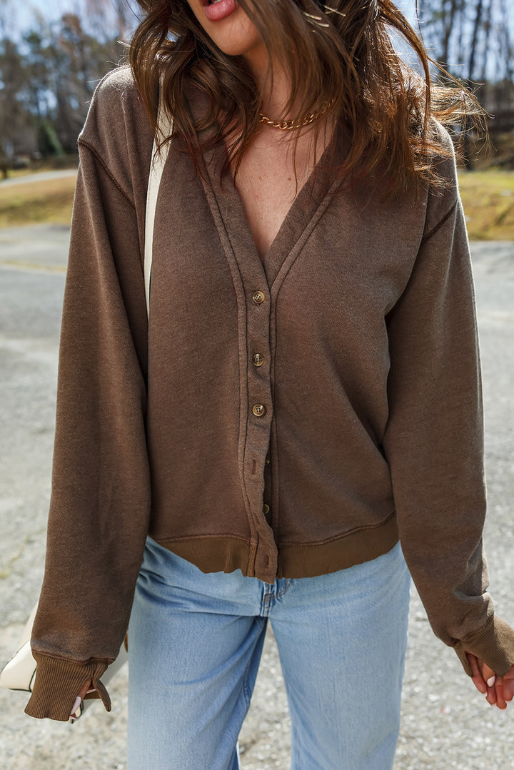 Button Front V Neck Casual Cardigan