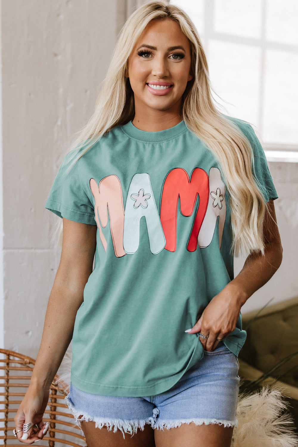 mama printed mineral wash crewneck t shirt