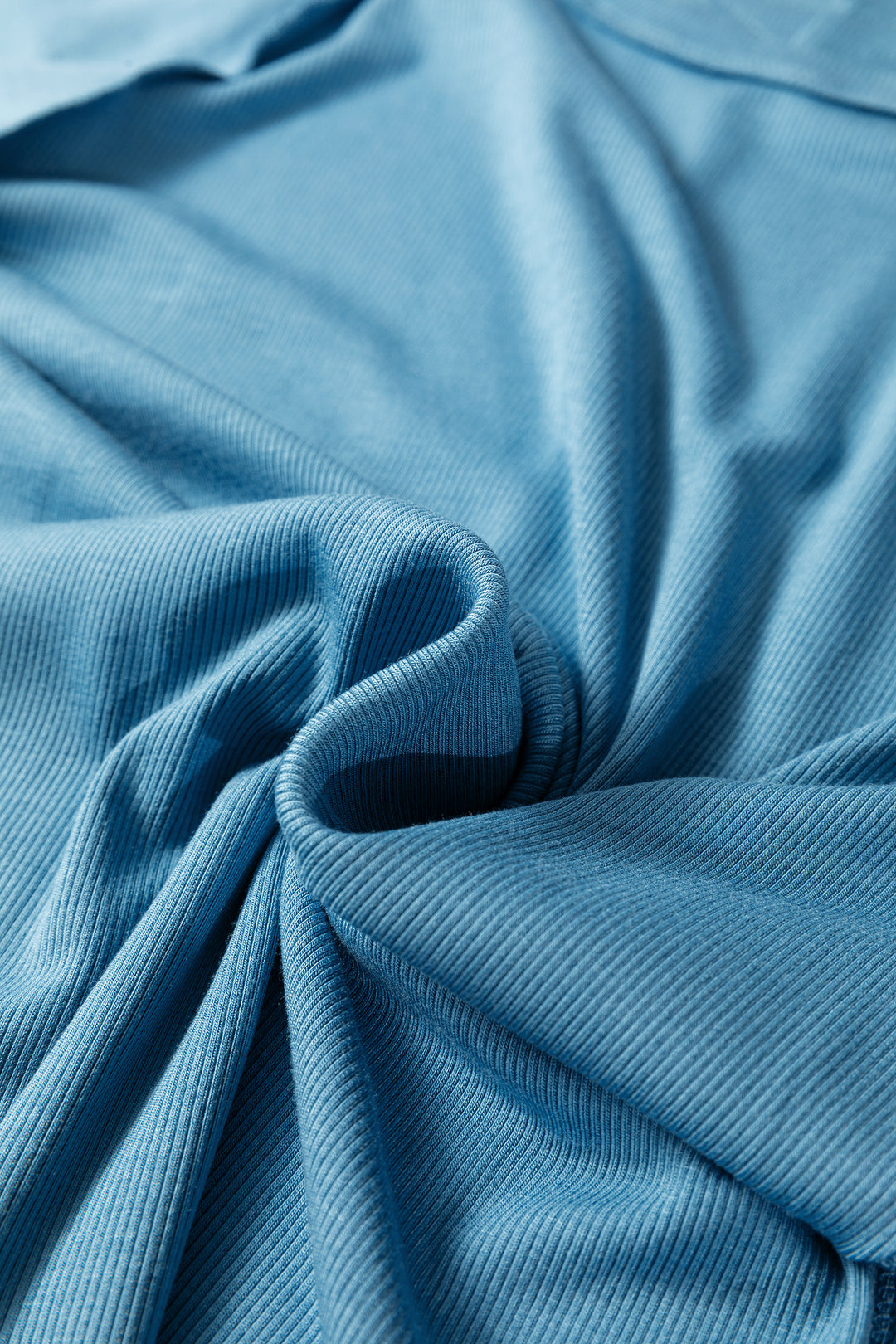 Summer Blue Crew Neck Cap Sleeve Ribbed T Shirt