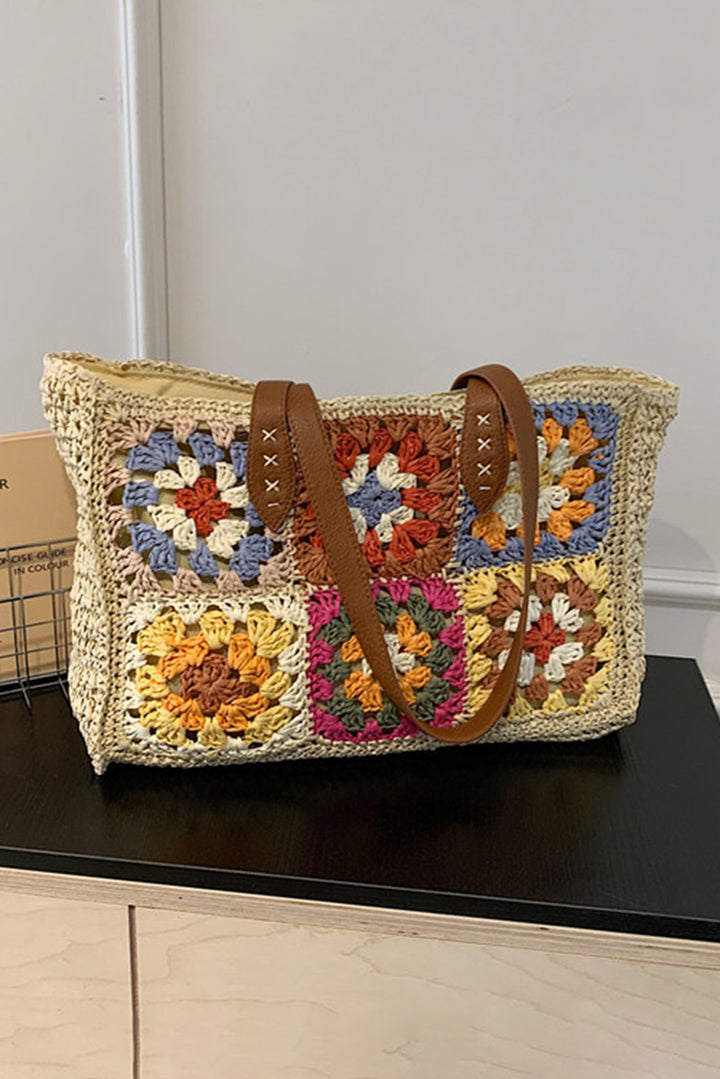 Grand sac fourre-tout carré en crochet floral