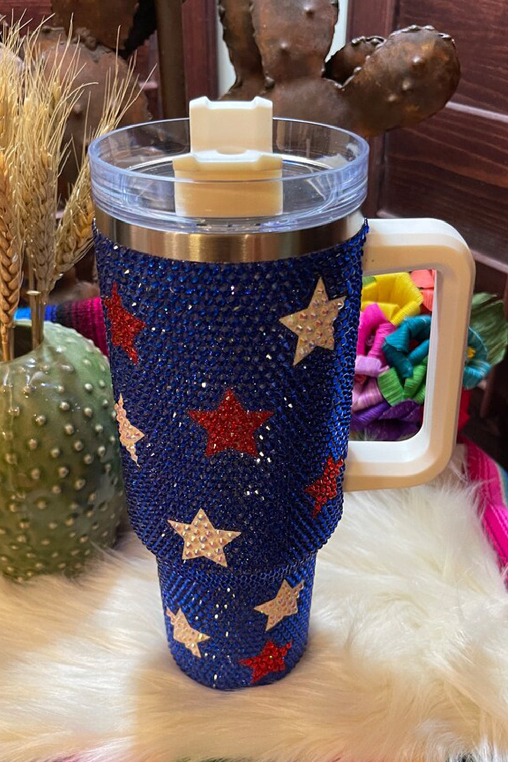 Star Shape Rhinestone Handle Large Vacuum Cup 40oz