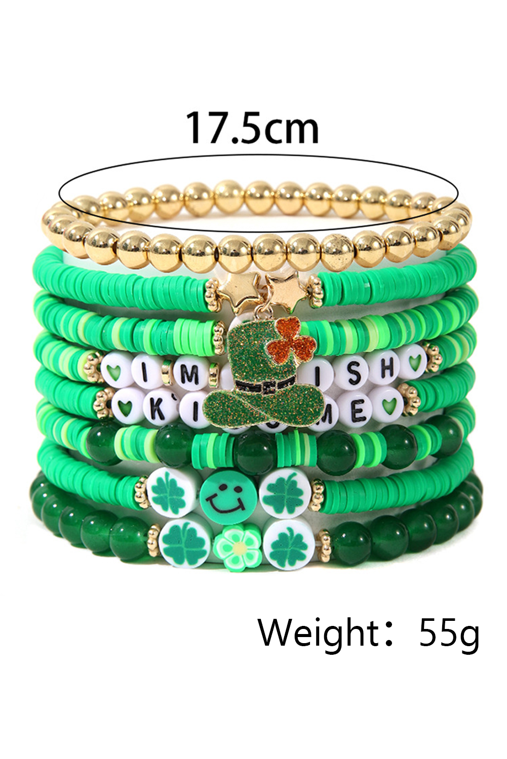 Ensemble de bracelets multicouches en perles avec lettres trèfle de la Saint-Patrick
