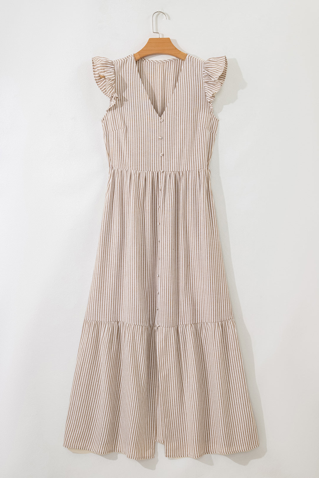 Flutter Sleeve Buttoned Front Slit Maxi Dress