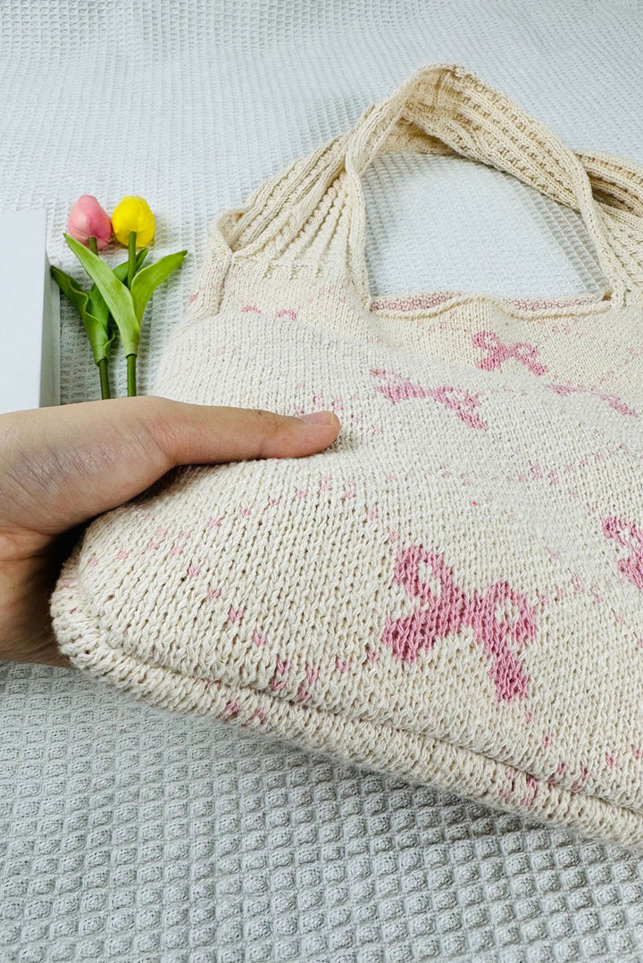 Sweet Bowknot Textured Strap Knit Shoulder Bag