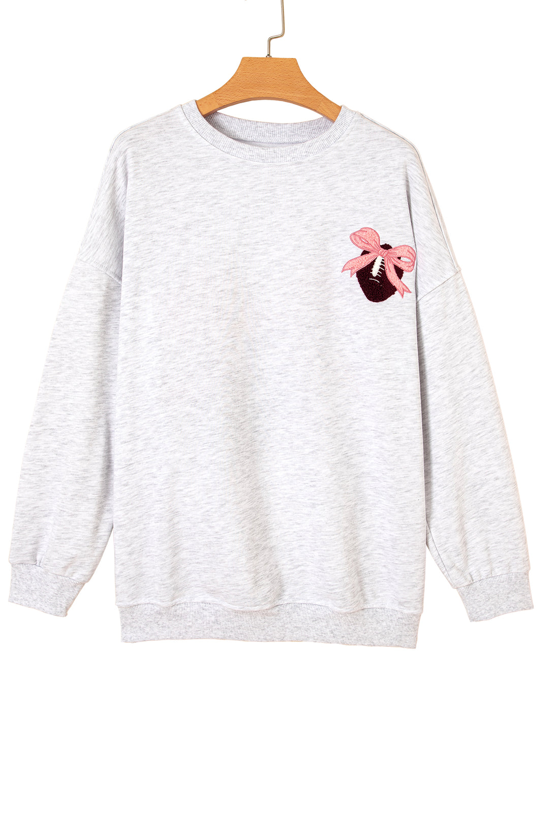 Light Grey Embroidered Football Bow Back Long Sleeve Sweatshirt