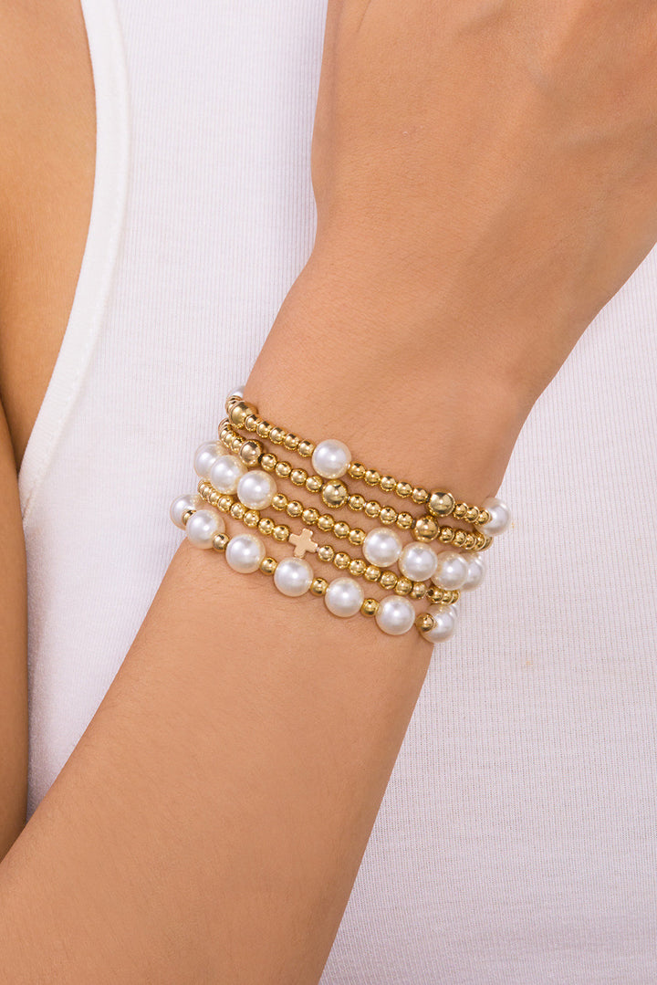 Bracelets multicouches en perles plaquées et décorées de perles croisées