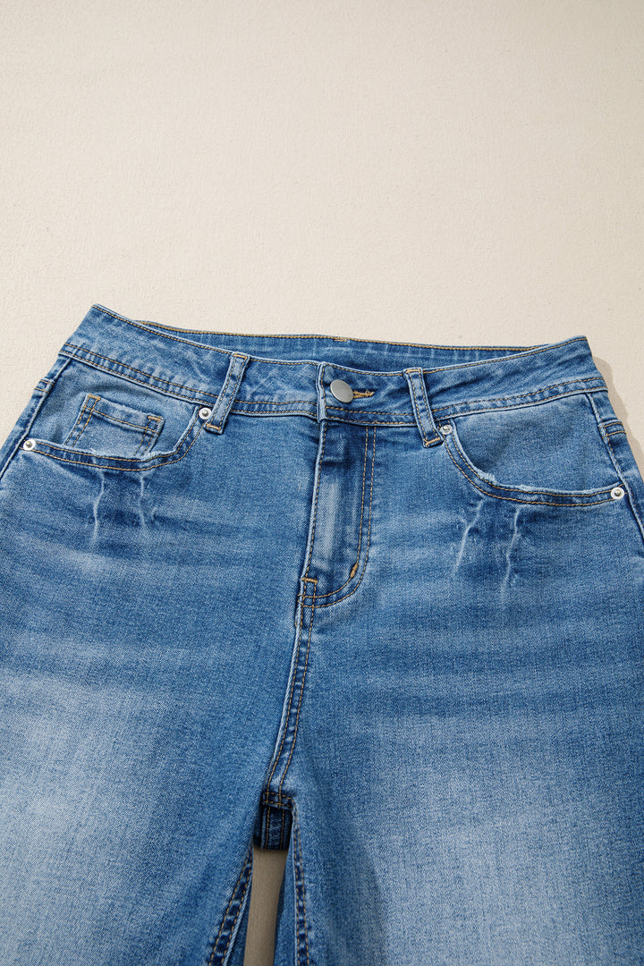 Myosotis Acid Washed Straight Leg Full Length Casual Jeans