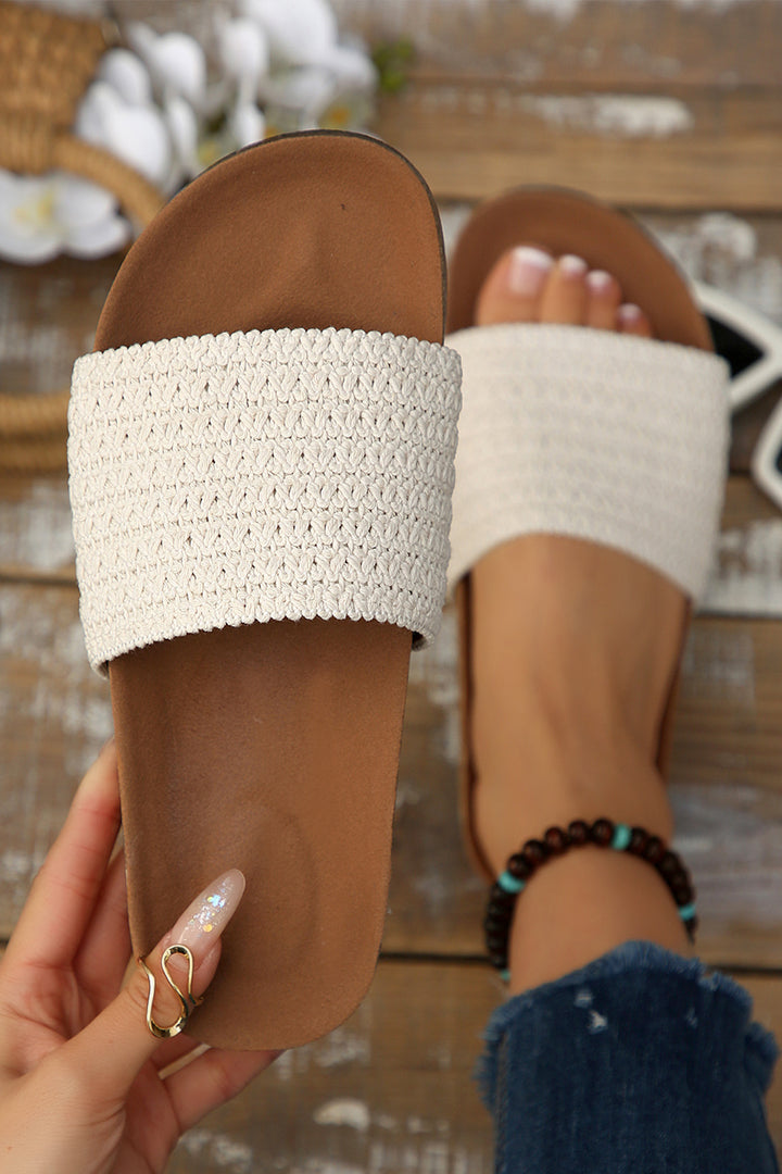 Woven Wide Band Open Toe Flat Slippers