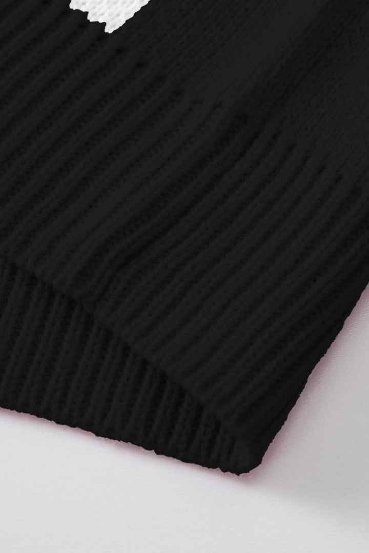 Black Checkered Bishop Sleeve Sweater