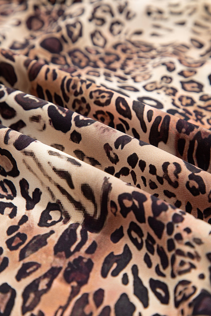 Leopard Ruffled Detail Long Sleeve Loose Mini Dress