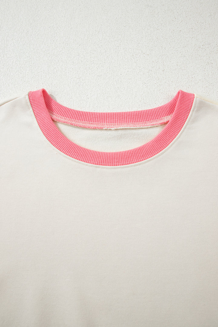 White Color Block Striped Patchwork Dolman Slit Sweatshirt