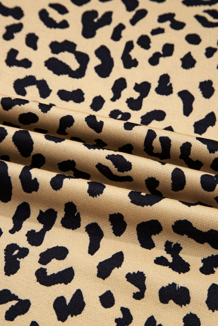 Color Block Patchwork Leopard Casual Sweatshirt with Slits