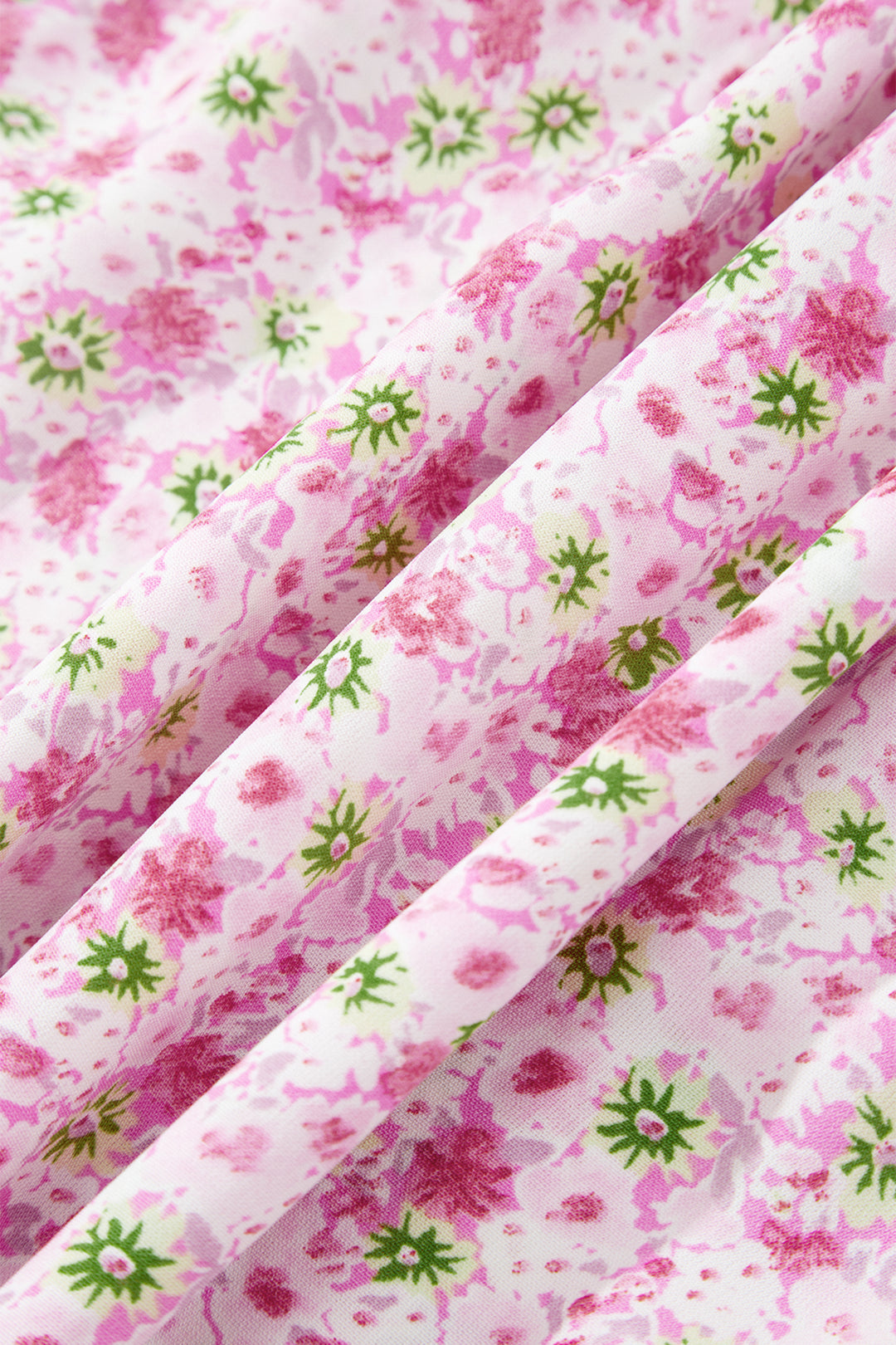 Pink Floral Short Shirred High Waist Maxi Dress