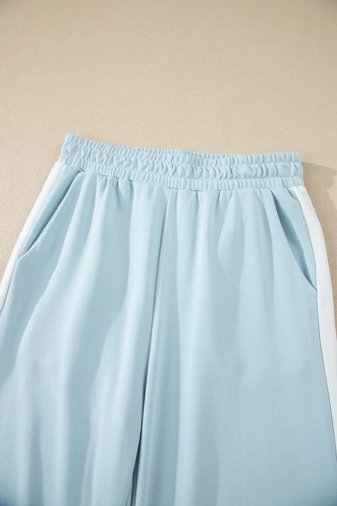Mist Blue Contrast Trim Round Neck Pocketed Boxy Tank Top Wide Leg Pant Set