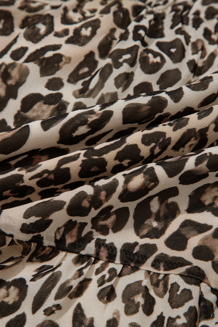 Leopard 3/4 Sleeve V Neck Swing Dress