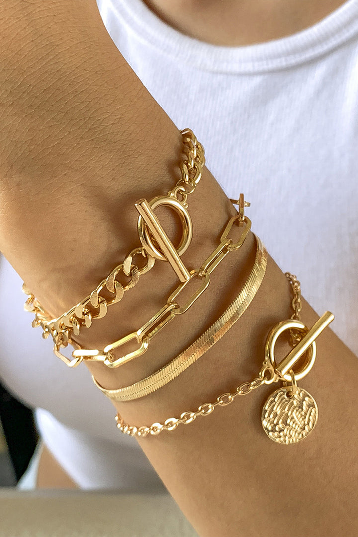 Multi Layered Rhinestone Plated Chain Bracelet Set