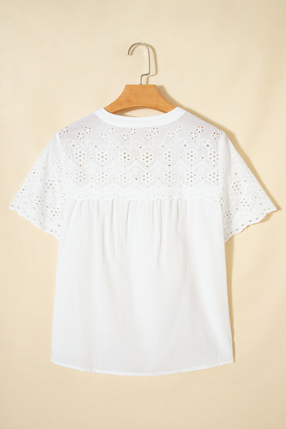 Flower Eyelet Embroidered Patchwork Sheer Short Sleeve Shirt