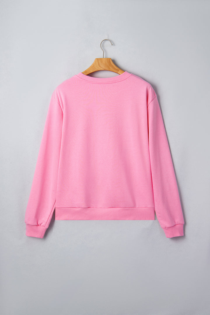 Pink Embroidered Pumpkin Face Long Sleeve Round Neck Sweatshirt