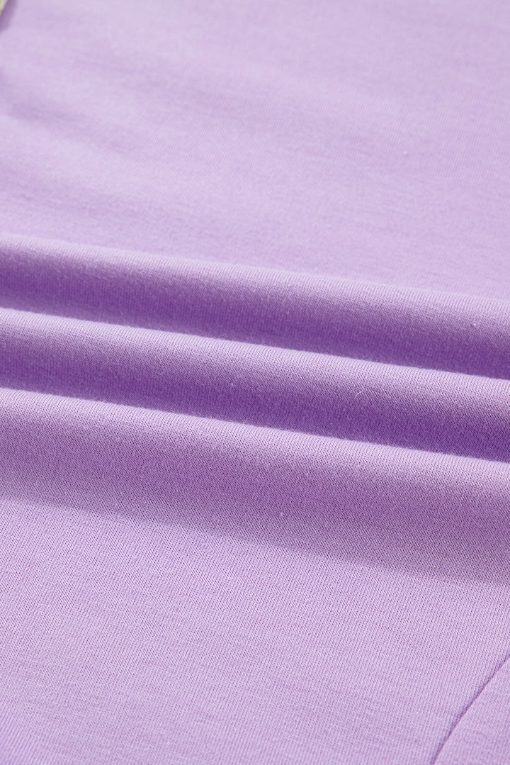 Purple Stripe Patchwork Buttoned Drop Shoulder Plus Size Pullover