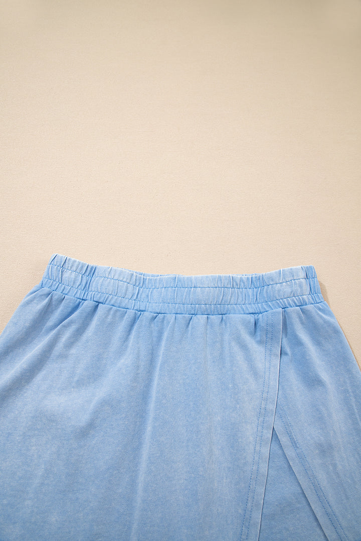 Myosotis Washed Sleeveless Top Split Skort Cotton 2pcs Outfit