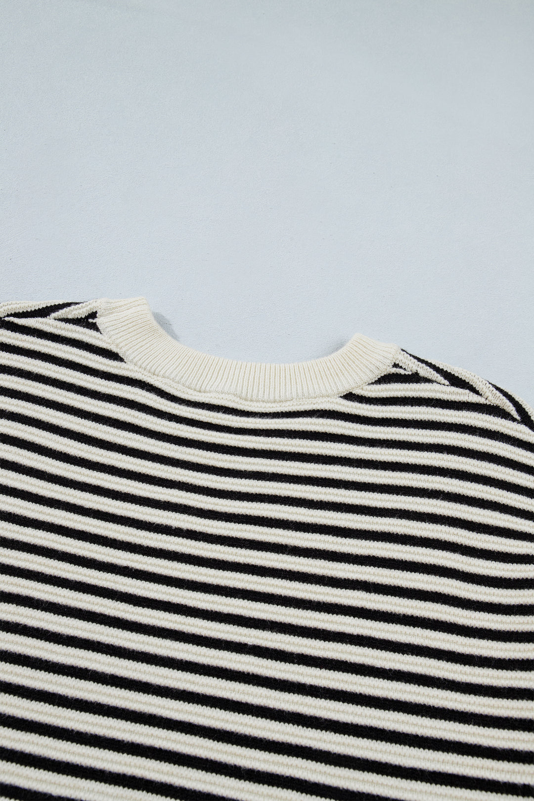 Black Stripe Ribbed Trim Drop Shoulder Oversized Sweater