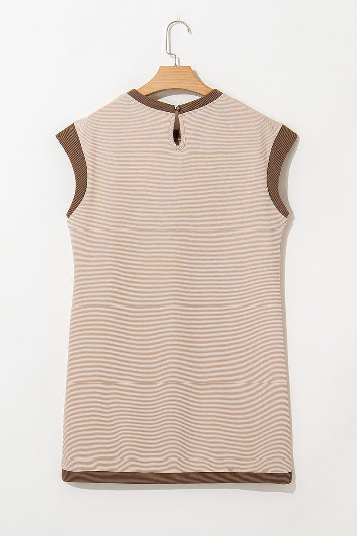 Stylish Textured Color Block Trim Shift Mini Dress