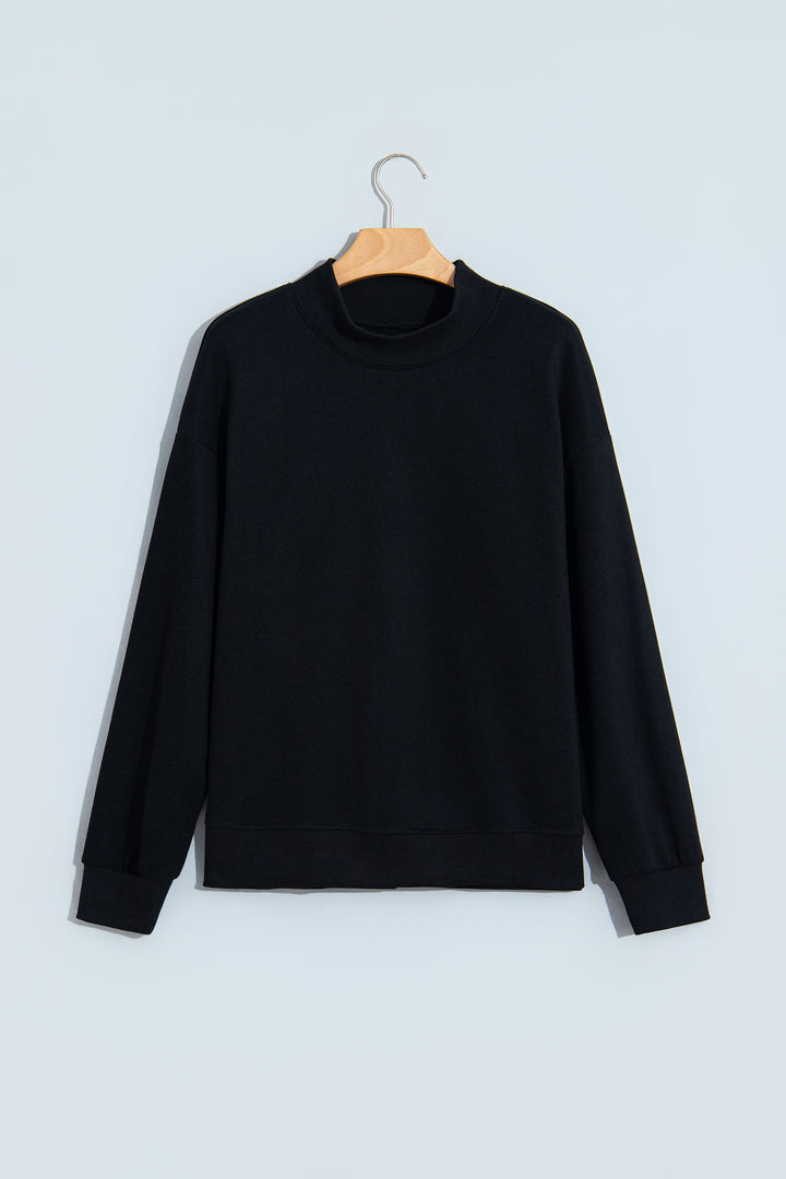 Black Solid Color Oversized Mock Neck Sweatshirt