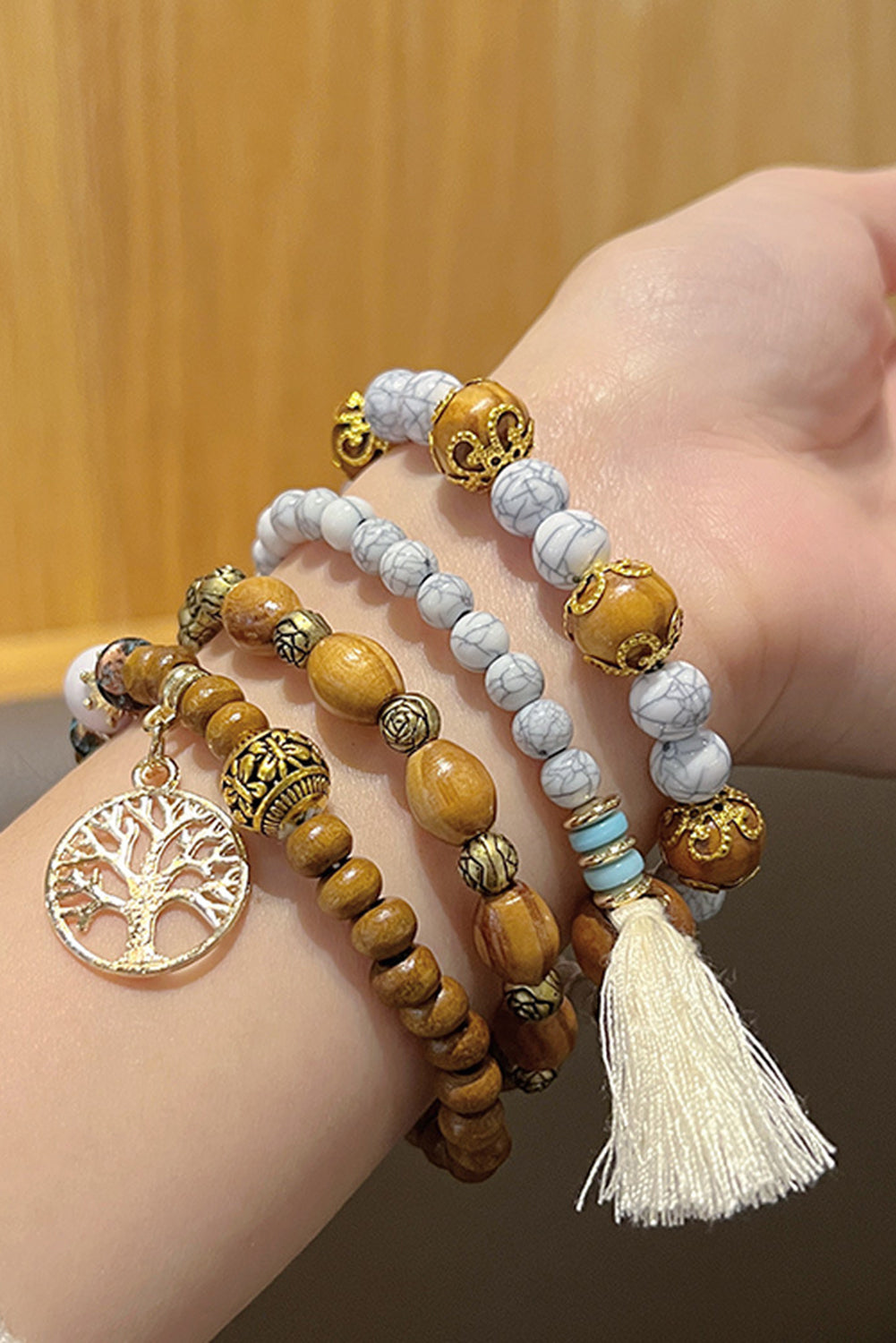 Ensemble de bracelets multicouches à pompons et perles style bohème