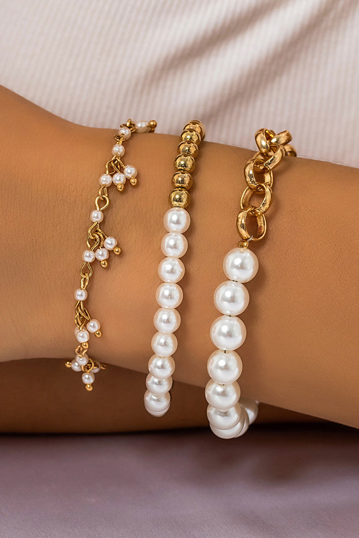 3-teiliges Armband-Set mit Perlen und plattierter Legierung