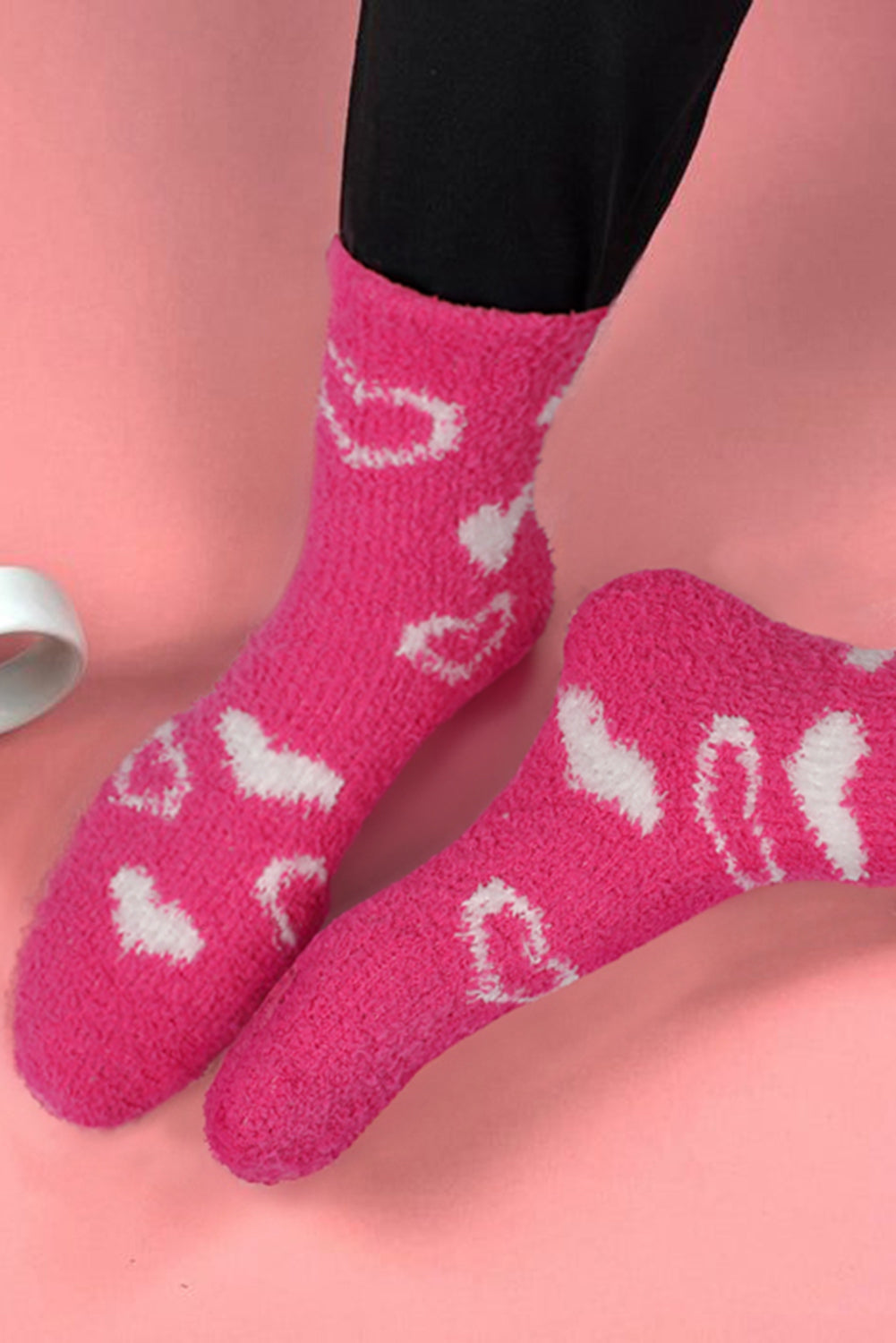 Dicke Crew-Socken aus Korallenfleece mit Herzform-Print