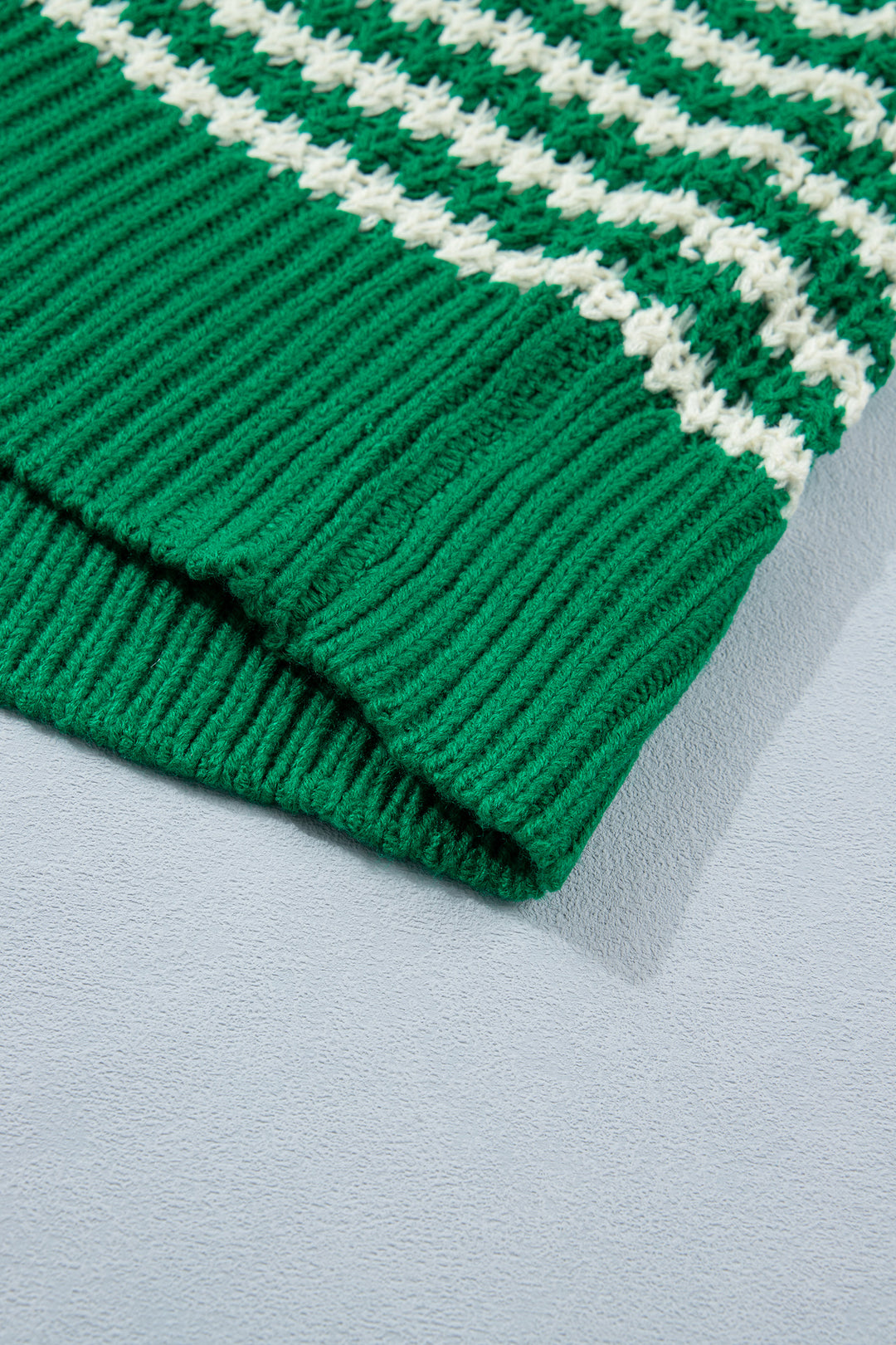 Green Stripe 3/4 Draped Sleeve Slouchy Sweater