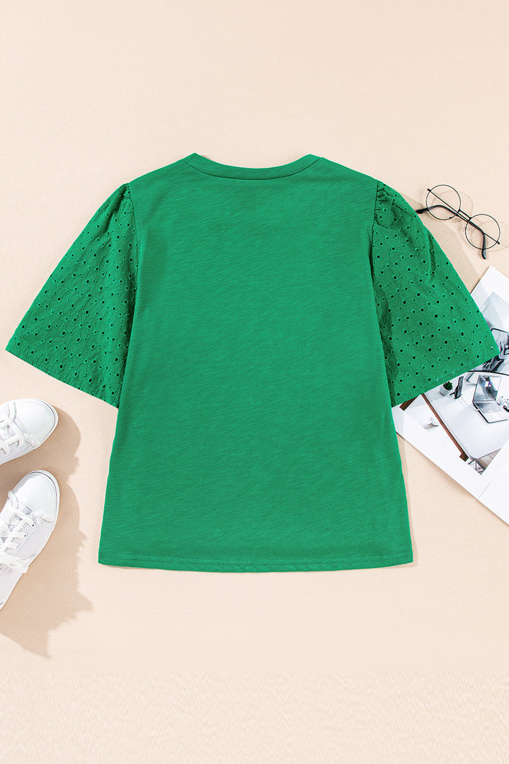 Eyelet Embroidered Patchwork Shift Top