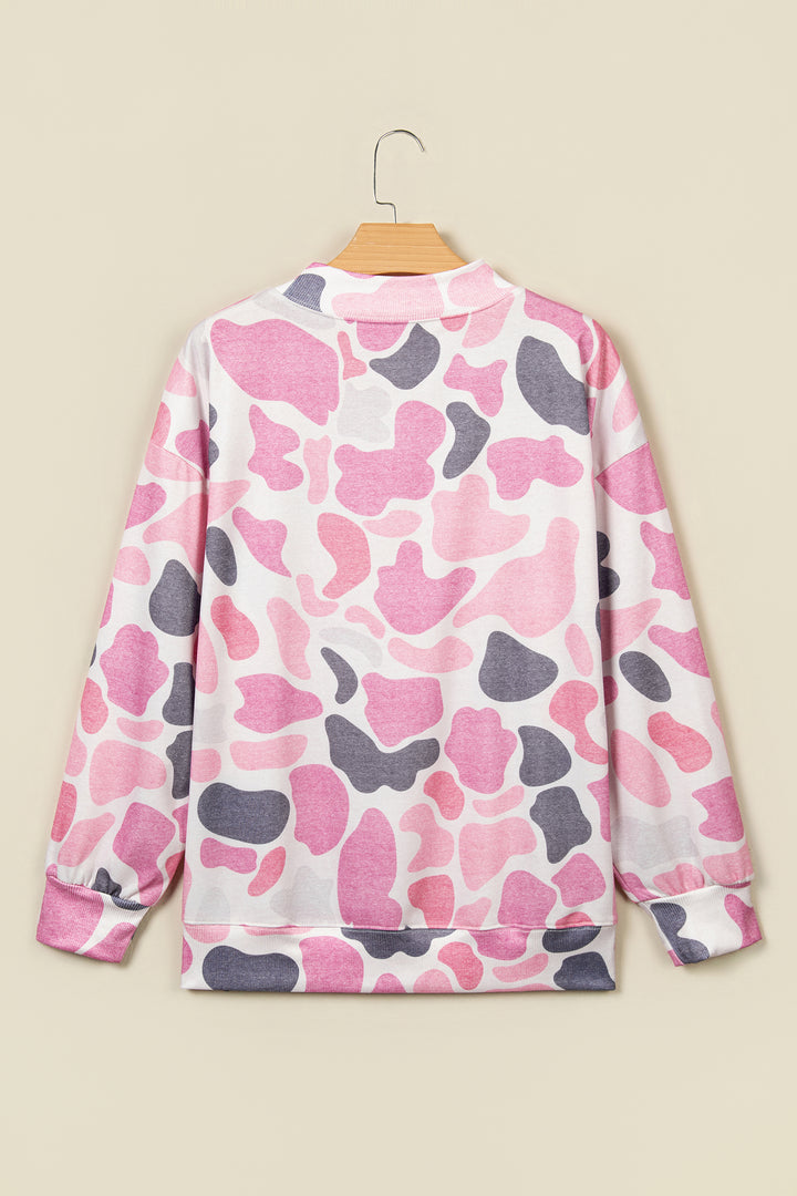 Pink Camo Print Howdy Western Style Baggy Pullover Sweatshirt