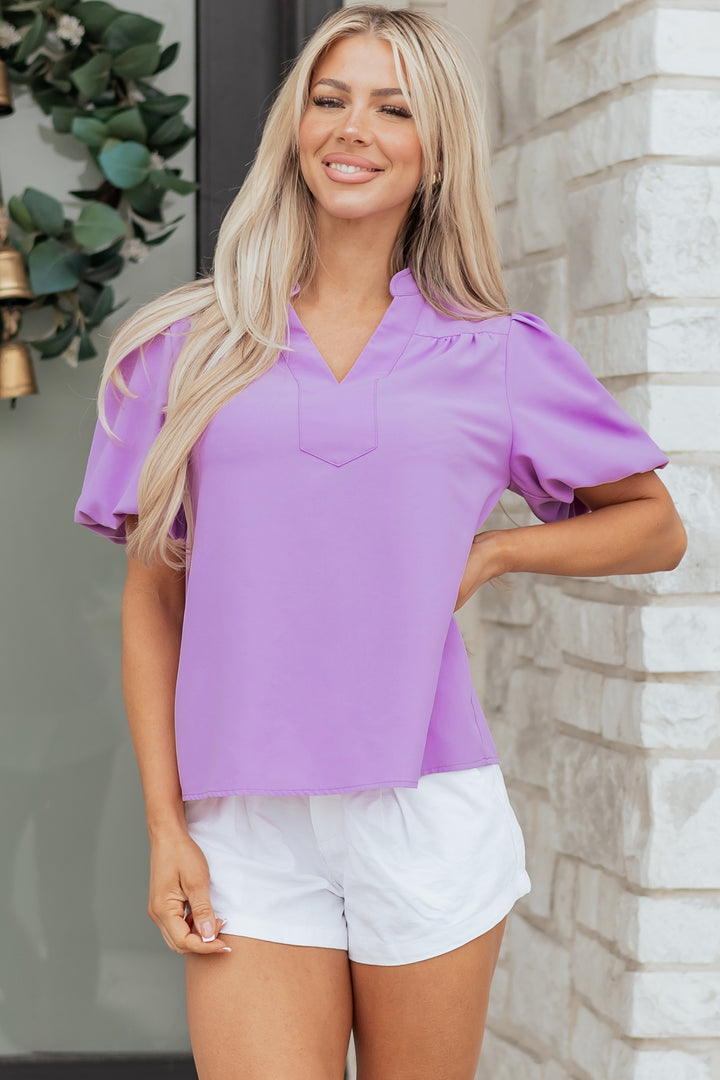 V Neck Puff Sleeve Summer Blouse