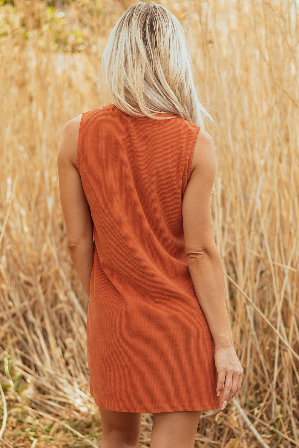 Corduroy Western Embroidered Patched Pocket Shift Sleeveless Mini Dress