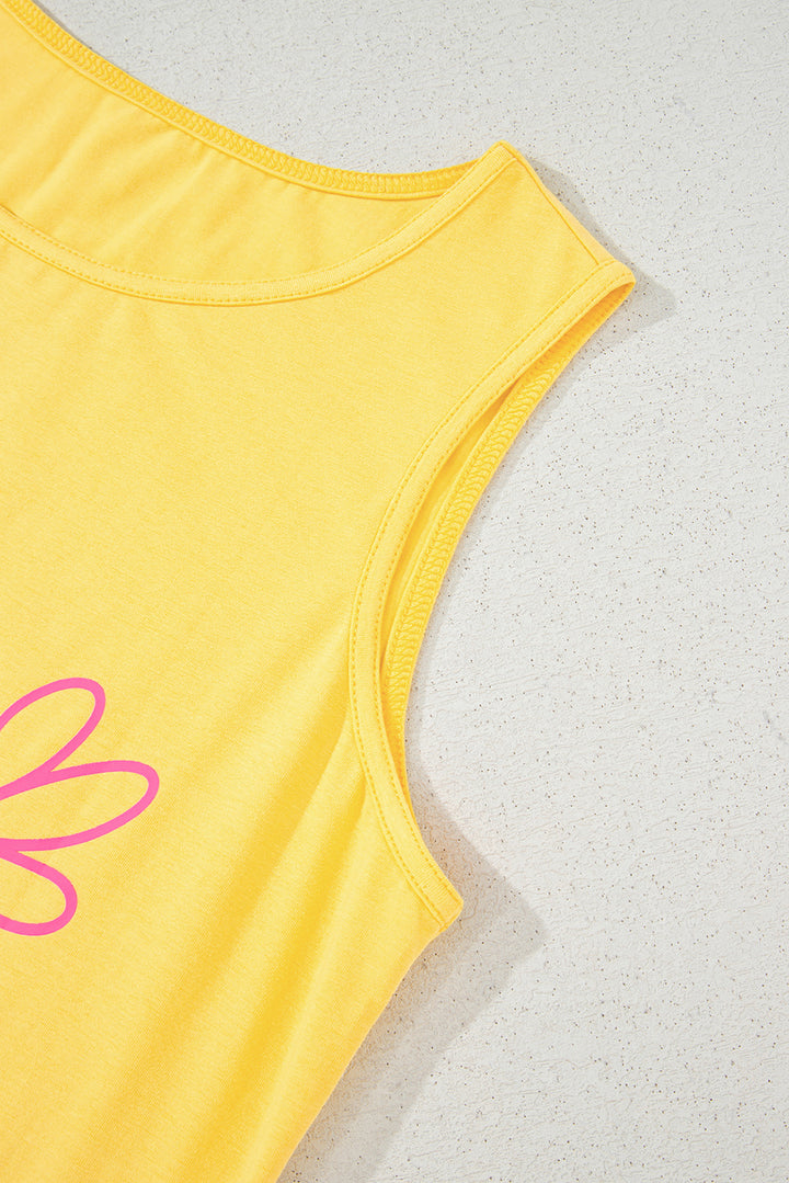 Yellow Cream Flower Graphic Casual Tank Top