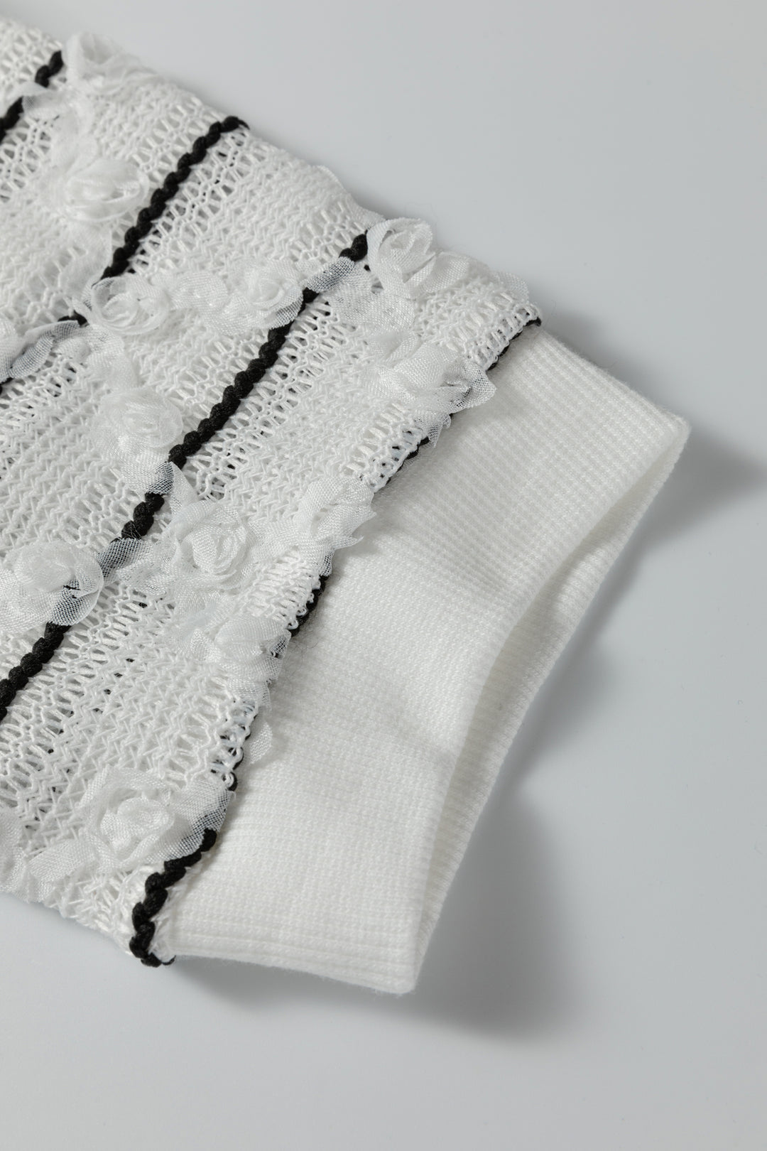 Button Placket 3/4 Striped Sleeve Patchwork Rib Knit Top