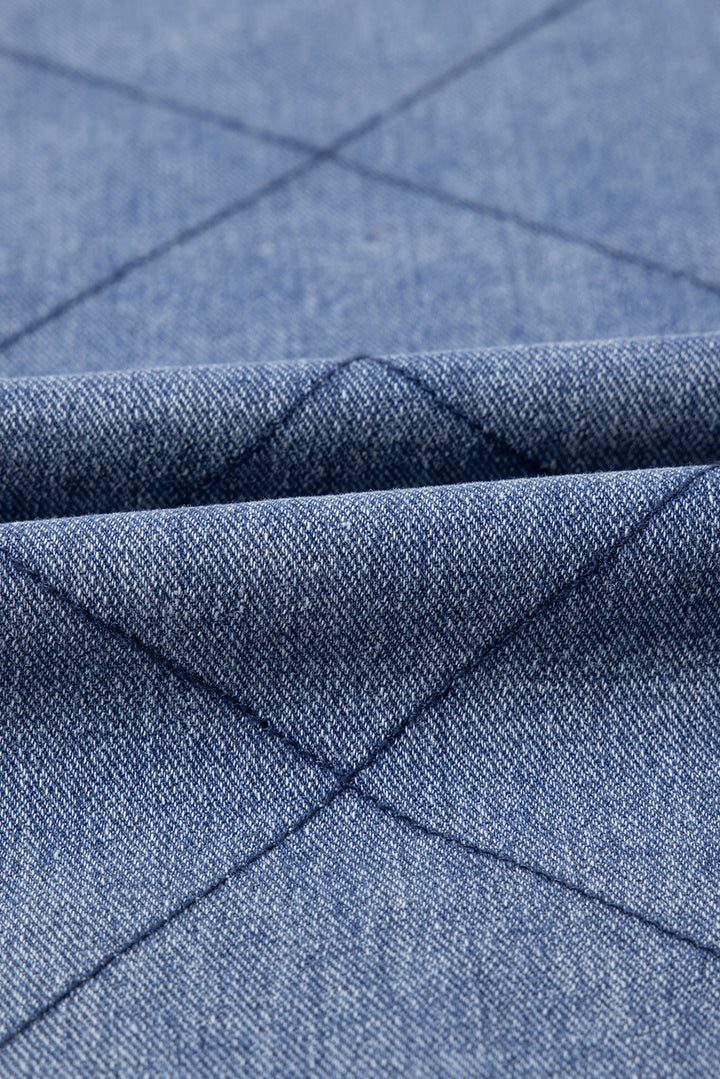 Ashleigh Blue Rhombus Stitched Pattern Button Pocketed Denim Jacket
