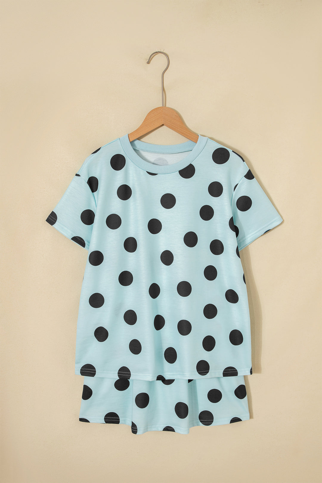Sky Blue Polka Dot Short Sleeve Top Casual Skort 2pcs Outfit