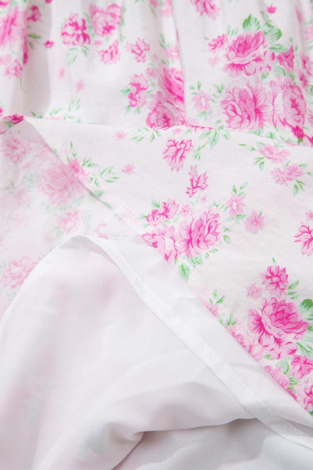 Cute Pink Floral Print Square Neck Ribbon Knot Back Cute Mini Dress