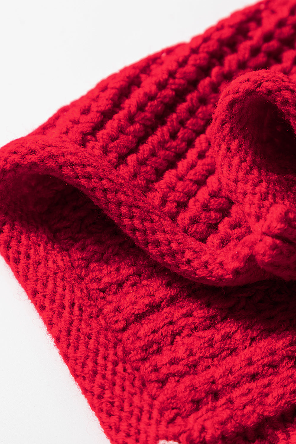 Color Contrast Trim Textured Knit Drawstring Hooded Sweater
