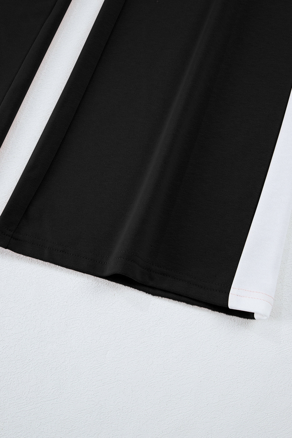 Black Varsity Stripe Patchwork Puff Sleeve Pullover Drawstring Wide Leg Pant Set