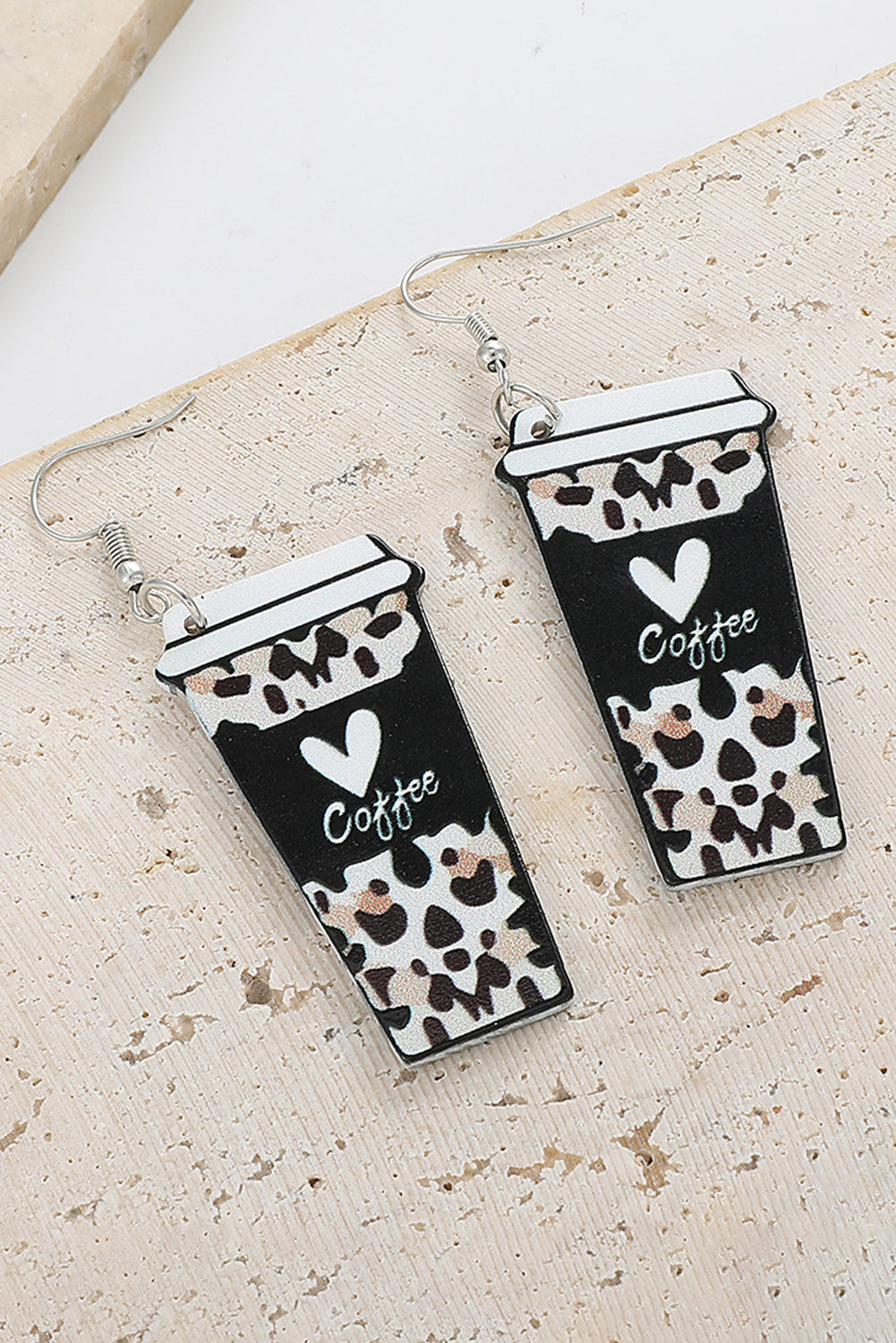 Boucles d'oreilles en forme de tasse de boisson à imprimé léopard