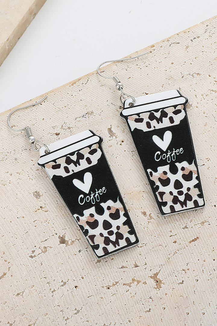 Boucles d'oreilles en forme de tasse de boisson à imprimé léopard