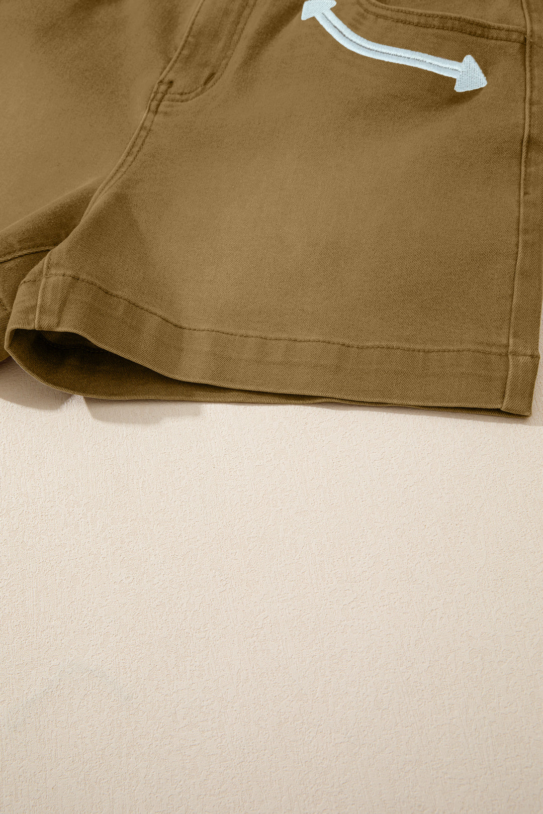 Pale Khaki Contrast Arrow Detail Western Denim Shorts