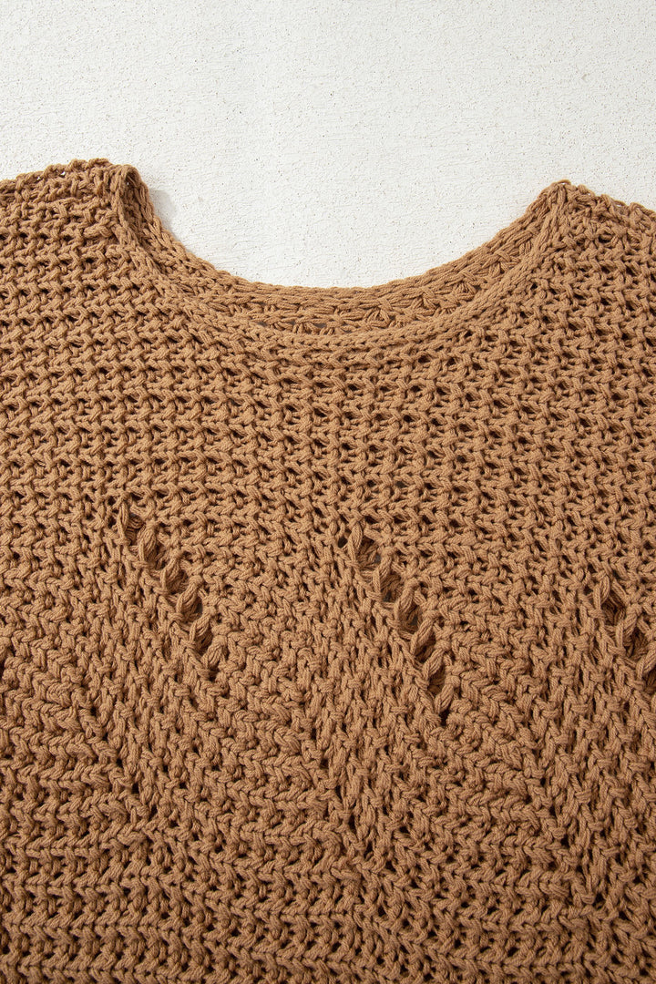 Hollowed Detail Wide Sleeve Loose Pullover Sweater