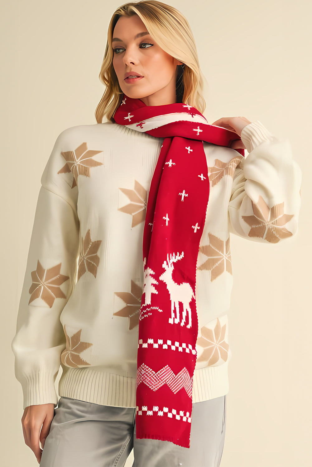 Elk Christmas Tree Print Knitted Scarf