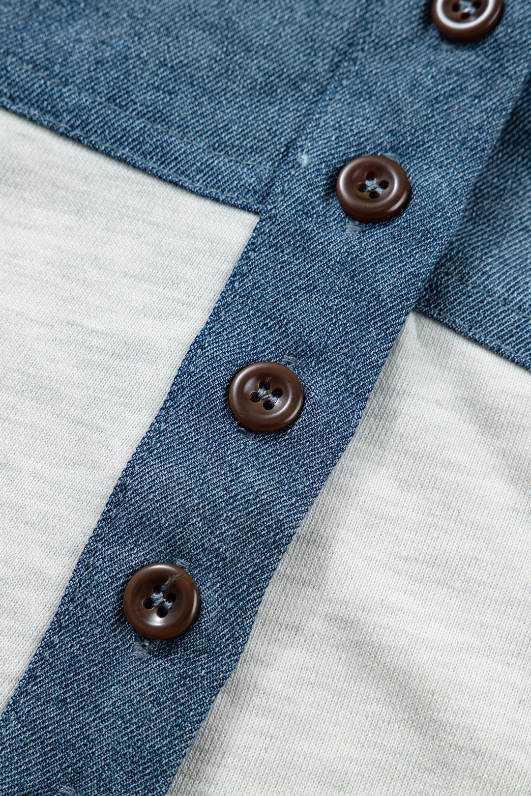 Color Block Denim Patchwork Button Polo Collar Short Sleeve Top