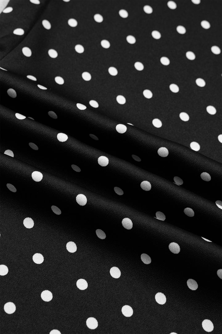 Black Polka Dot Print Elastic Waist Lace Hem Loose Pants